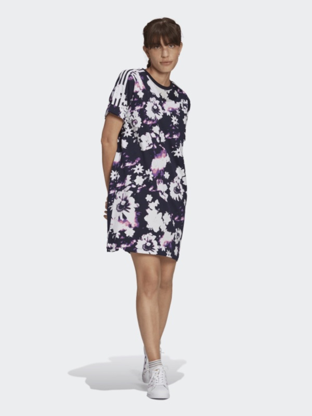 Adidas Originals Floral Abstract Sporty Multi T-Shirt Mini Dress Goblincore, M